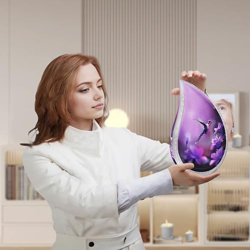 Purple Butterfly Cremation Urn for Human Ashes Teardrop Design Large