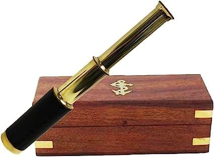Vintage Brass Telescope with Wooden Box 6 Inches