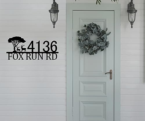 Custom Outdoor Address Sign with Tree and Deer Design