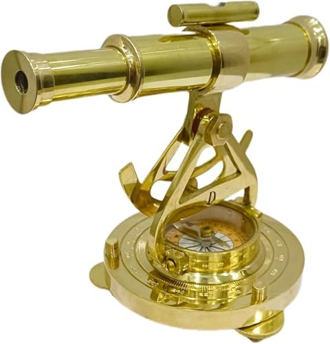 Shiny Brass Nautical Alidade with Compass Telescope Decor