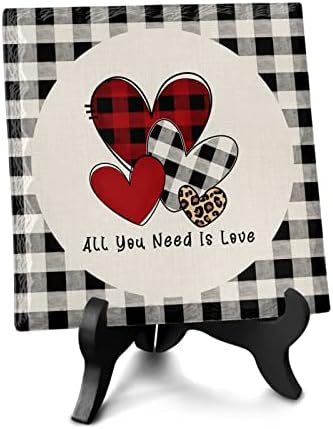Wooden Stand Desk Decor Plaque with Buffalo Plaid Design