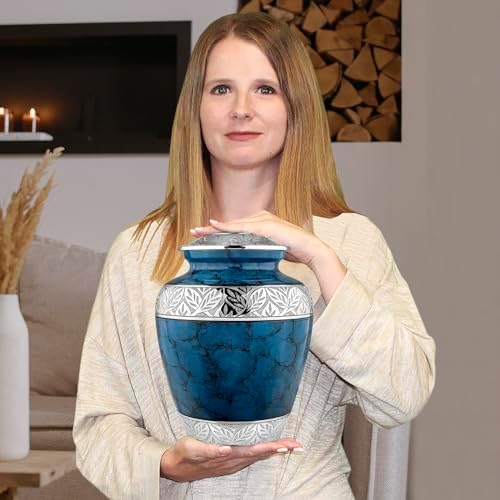 Trupoint Memorials Cremation Urn Dark Blue with Silver Lining