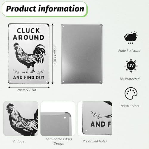Funny Chicken Wall Decor Metal Sign Farmhouse Gift Cluck Around and Find Out Poster