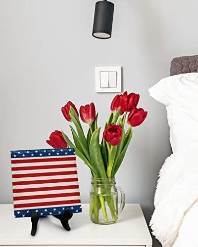 Independence Day Desk Decor Ceramic Plaque with Wooden Stand