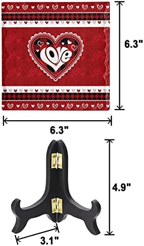 Red Valentine Plaid Desk Decor with Wooden Stand