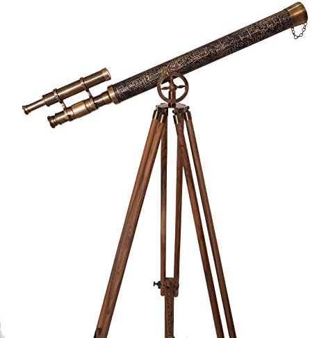 Antique Maritime Brass Telescope with Wooden Stand