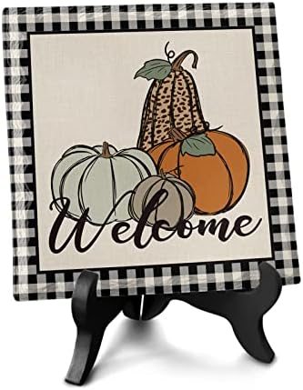 Autumn Themed Decorative Desk Plaque with Wooden Stand