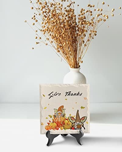 Wooden Stand Desk Decor Ceramic Plaque for Thanksgiving and Fall