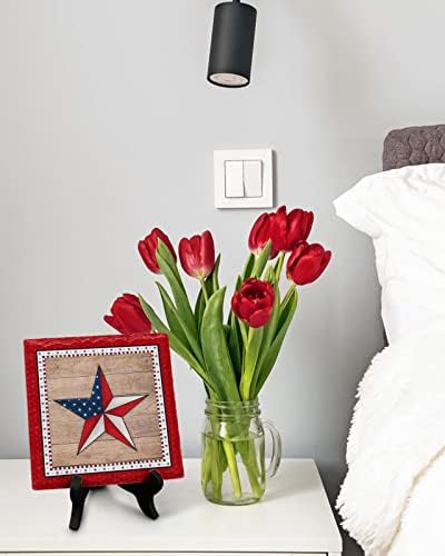 Independence Day Stars Ceramic Desk Plaque with Wooden Stand