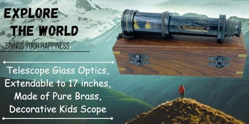 Antique Brass Telescope with Wooden Box for Home Decor