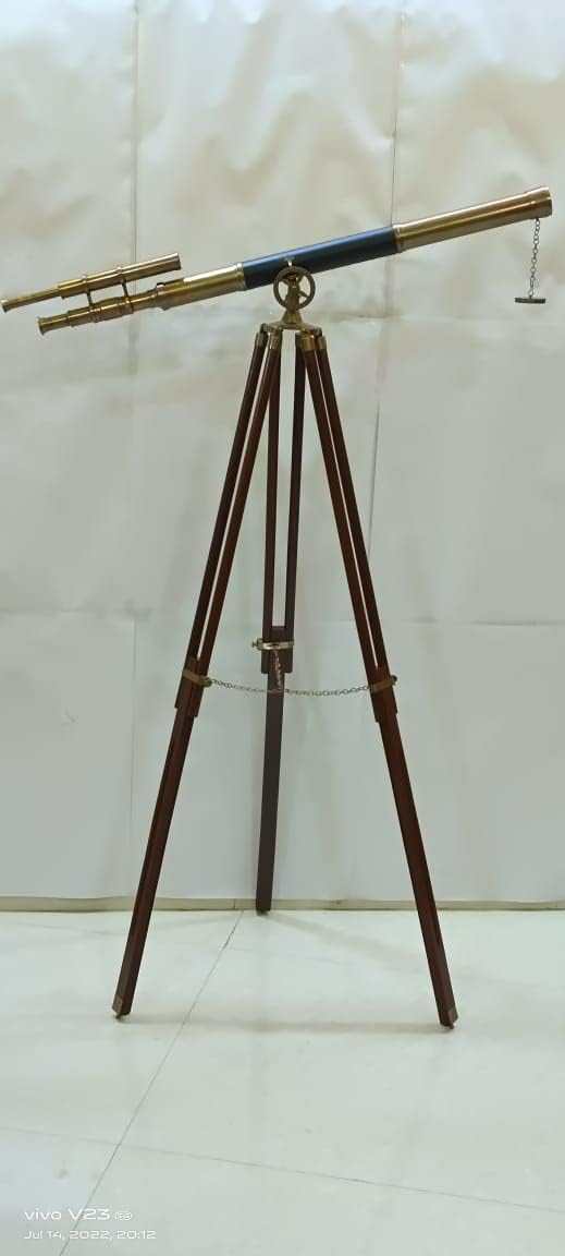 Vintage Marine Solid Brass Telescope with Brown Tripod