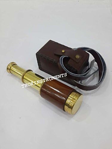 Nautical Brass Brown Wooden Spyglass Telescope with Leather Case