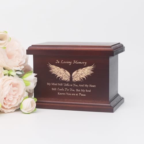 6 Inch Wooden Urn for Human Ashes - Keepsake Urn with Wing Design