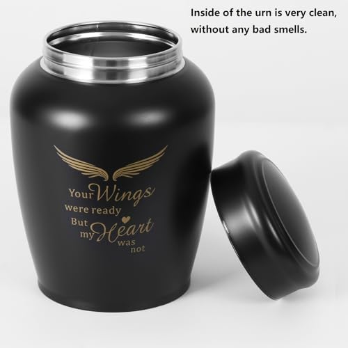 86 Inch Cremation Urn with Angel Wings Black Keepsake