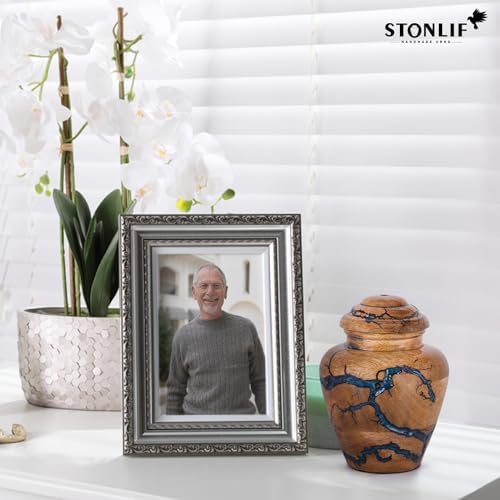 Wooden Cremation Urn with Blue Inlays - 20 Cubic Inches
