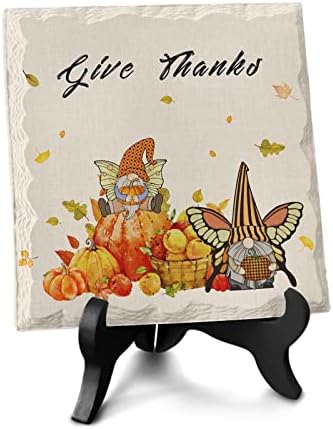 Wooden Stand Desk Decor Ceramic Plaque for Thanksgiving and Fall