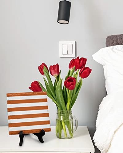 Orange and White Striped Desk Decor with Wooden Stand