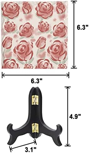 Ceramic Desk Plaque with Wooden Stand Red Rose Design