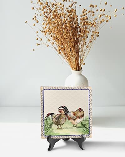 Wooden Stand Desk Plaque with Farm Rooster Design