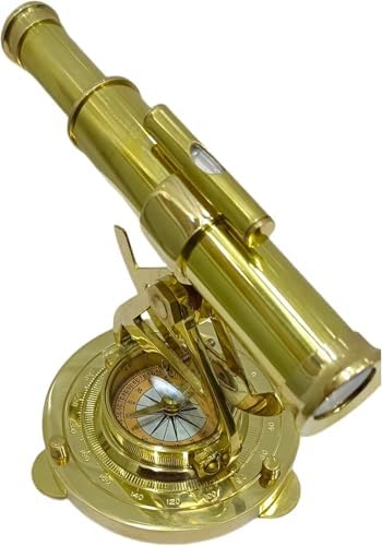 Shiny Brass Nautical Alidade with Compass Telescope Decor