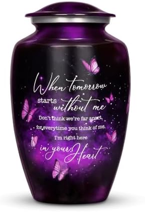 Purple Butterfly Urn for Human Ashes - Large Metal Keepsake