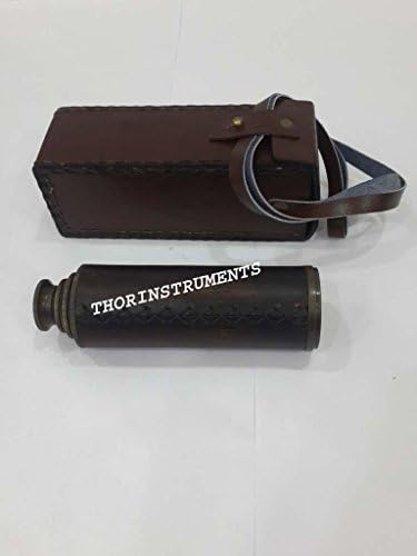 14 Inch Antique Bronze Nautical Spyglass with Brown Leather Case