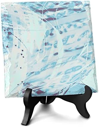 Abstract Blue Paint Ceramic Desk Sign with Wooden Stand