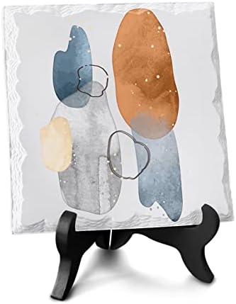Modern Watercolor Desk Decor with Ceramic Plaque and Wooden Stand