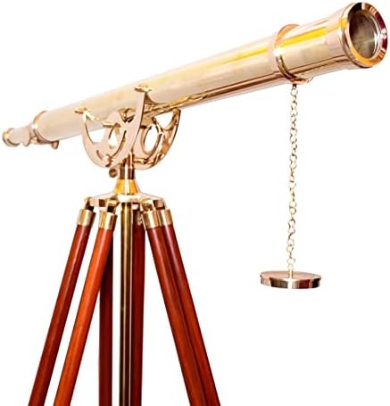 Vintage Solid Brass Nautical Telescope with Brown Tripod