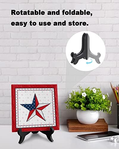Independence Day Stars Desk Decor Ceramic Plaque with Wooden Stand