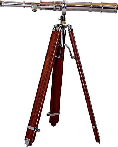Nautical Maritime Brass Telescope with Wooden Tripod Stand
