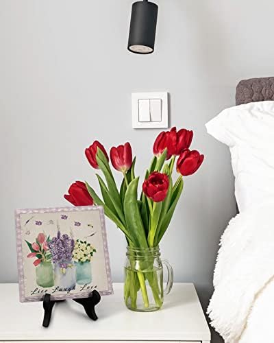 Vintage Plaid Desk Decor with Ceramic Plaque and Wooden Stand