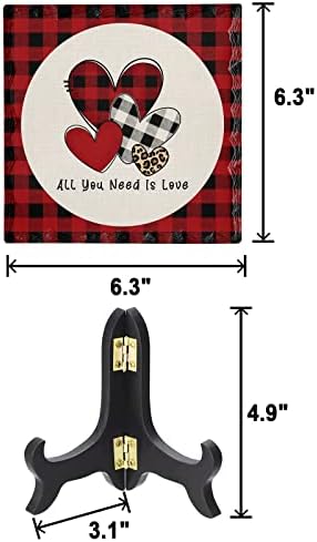 Wooden Stand Desk Decor with Black Red Buffalo Plaid Plaque