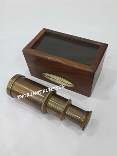 Marine Brass Telescope in Brown Wooden Box