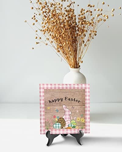 Easter Bunny Decorative Desk Plaque with Wooden Stand