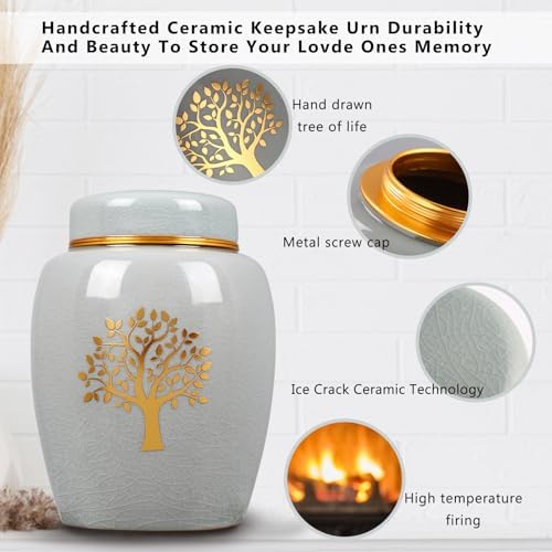 Medium Ceramic Urn for Human Ashes with Tree of Life Design