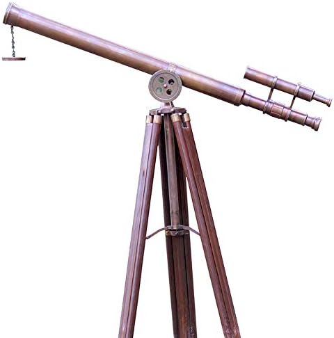 Antique Brass Telescope with Wooden Tripod Nautical Decor Office Display Steampunk Collectors