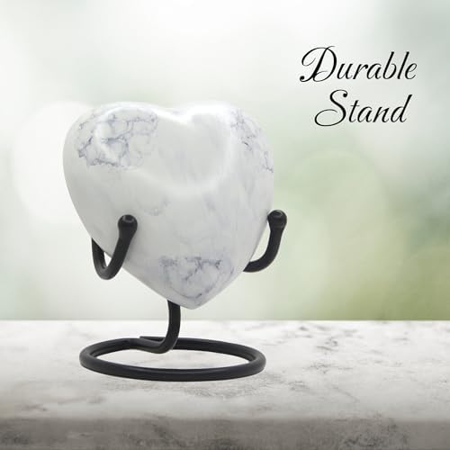 Heart Urn for Human Ashes Small White Marble Keepsake with Stand