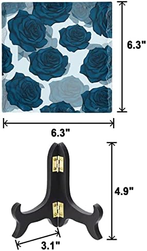 Blue Rose Decorative Desk Plaque with Wooden Stand