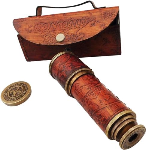 ALFAMART HT 16-Inch Brass Spyglass Telescope with Leather Barrel and Embossed Case