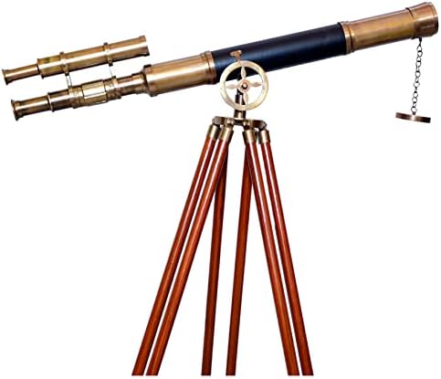 Nautical Brass Telescope with Brown Wooden Tripod