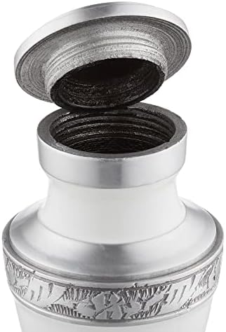 Reminded Small Cremation Urn White Silver Velvet Case Keepsake