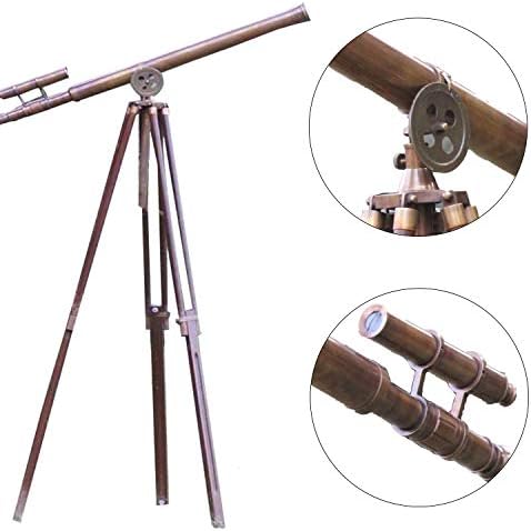 Antique Brass Telescope with Wooden Tripod Nautical Decor Office Display Steampunk Collectors