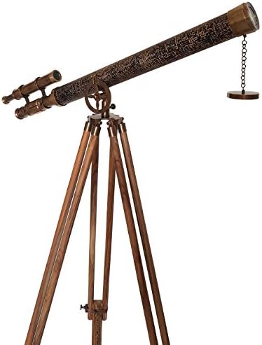 Antique Maritime Brass Telescope with Wooden Stand