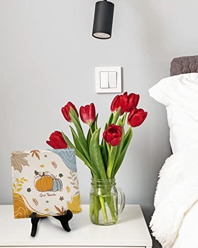 Wooden Stand Desk Decor with Ceramic Plaque 1