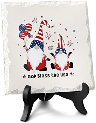 Independence Day Decorative Ceramic Desk Plaque with Wooden Stand