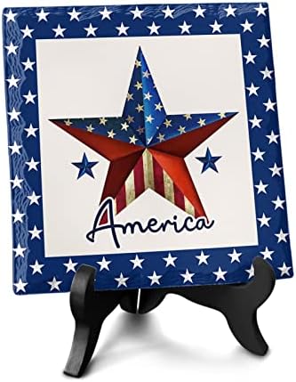 Independence Day Decorative Ceramic Table Plaque with Wooden Stand