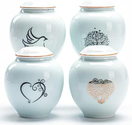 Ceramic Small Urns Set of 4 with Ashes Necklace
