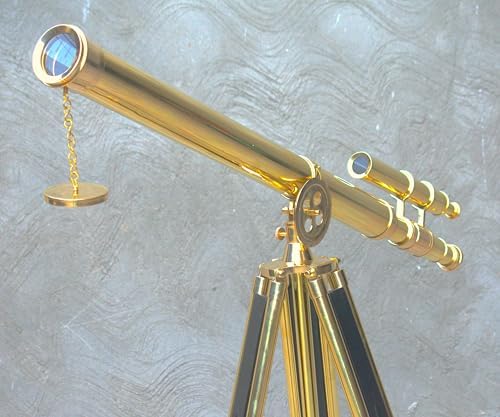 Brass Marine Navy Nautical Double Barrel Telescope with Wooden Tripod