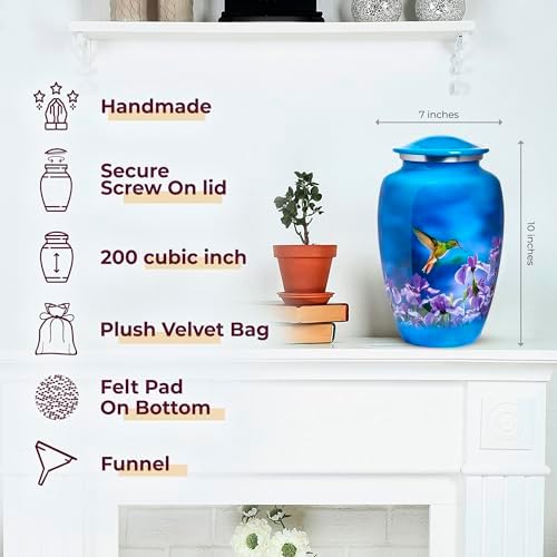 Trupoint Memorials Cremation Urn - Blue Hummingbird Large